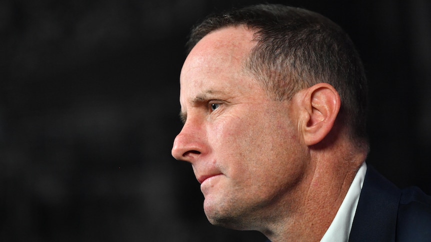 Don Pyke speaks to the media in 2019.