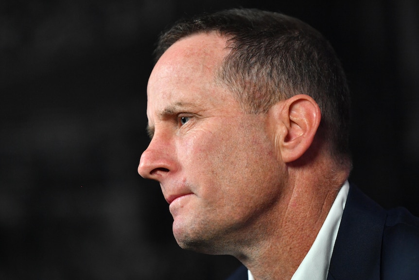 Don Pyke speaks to the media in 2019.