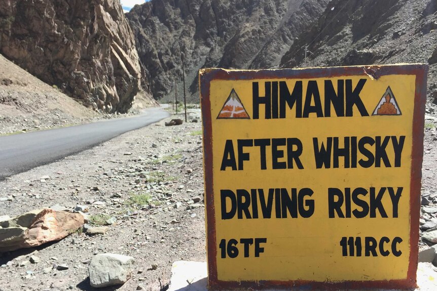 Road safety sign in the Himalayas