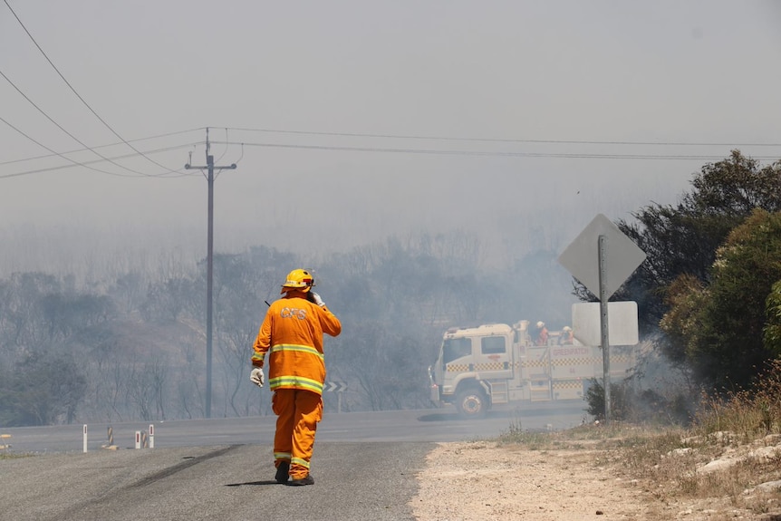 Country Fire Service firefighters respond to a bushfire near Port Lincoln.