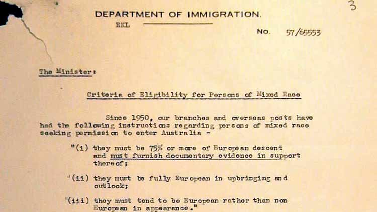 archival memo from the department of immigration on eligibility of persons of mixed race