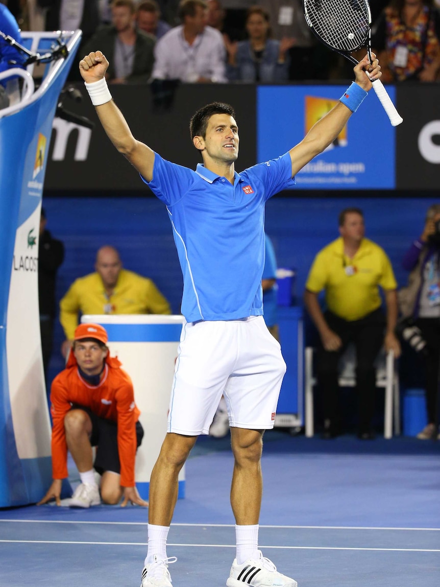 Triumphant again ... Novak Djokovic celebrates winning on championship point