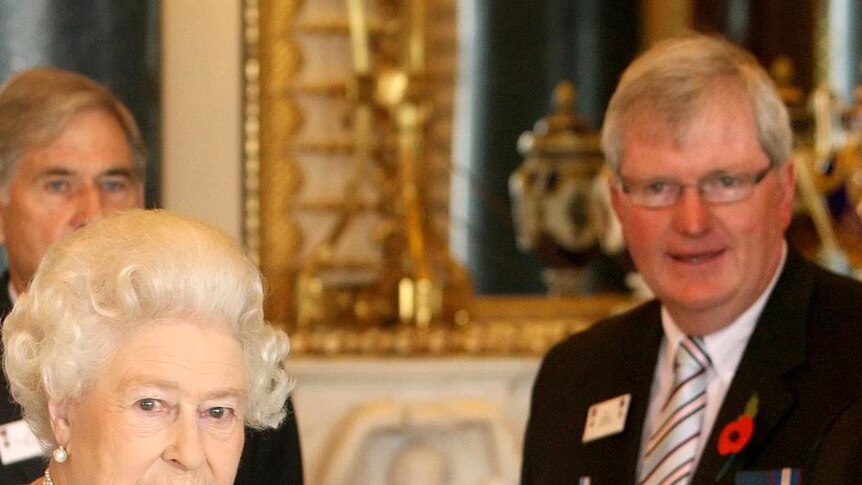 Queen Elizabeth II meets with Micheal Pratt GC, Mark Donaldson VC and Keith Payne VC