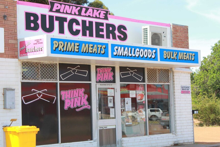 Pink Lake butcher shop, named after the famous lake.