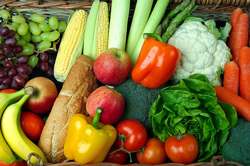 A basket of fruit and veg.