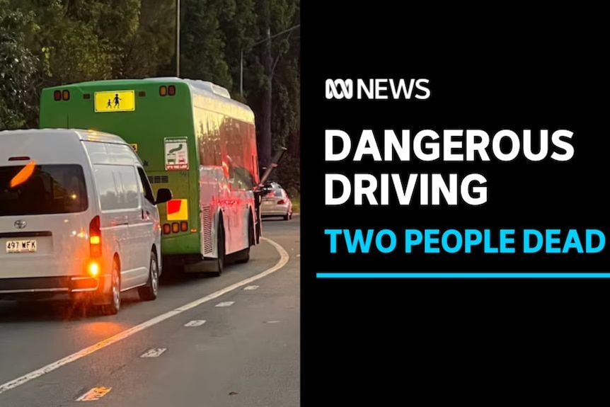 Dangerous Driving, Two People Dead: A van behind a bus on a main road.