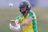 An Australian batter plays a shot to the leg side in the women's ODI against New Zealand.