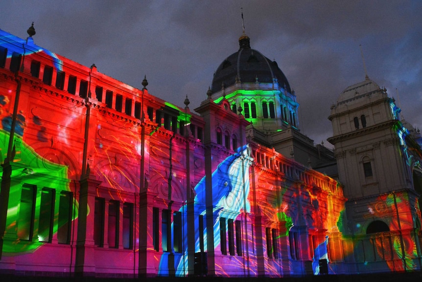Light show on Melbourne's Royal Exhibition Building