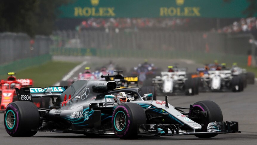 Lewis Hamilton drives at Mexico Grand Prix