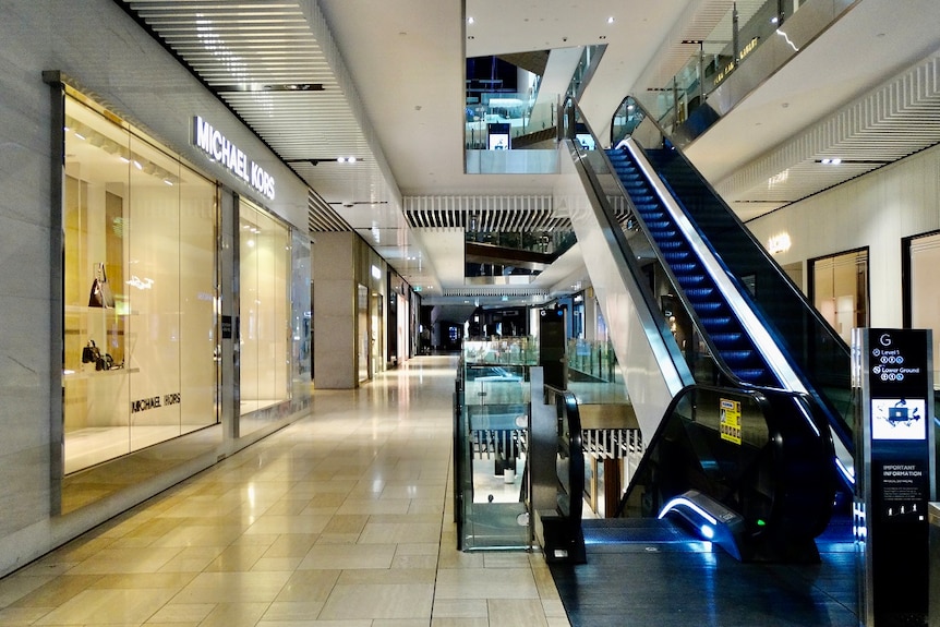 A largely empty interior of a shopping complex in Melbourne's CBD.