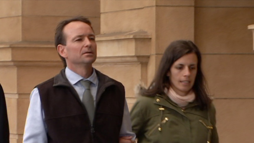 Benjamin Joshua Heldon (left) leaves court in Adelaide on June 7, 2018.