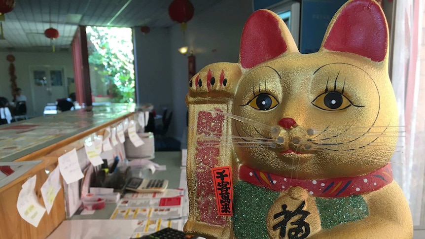 Every Chinese restaurant business has a good luck money cat.