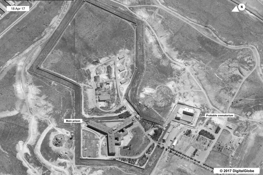 A satellite image shows what the US State Department believes was modifications at a prison to create a crematorium.