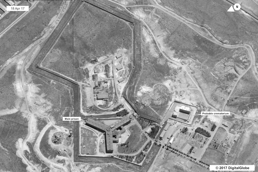 A satellite image shows what the US State Department believes was modifications at a prison to create a crematorium.
