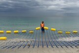 The eco shark barrier is installed in the waters off Ballina.