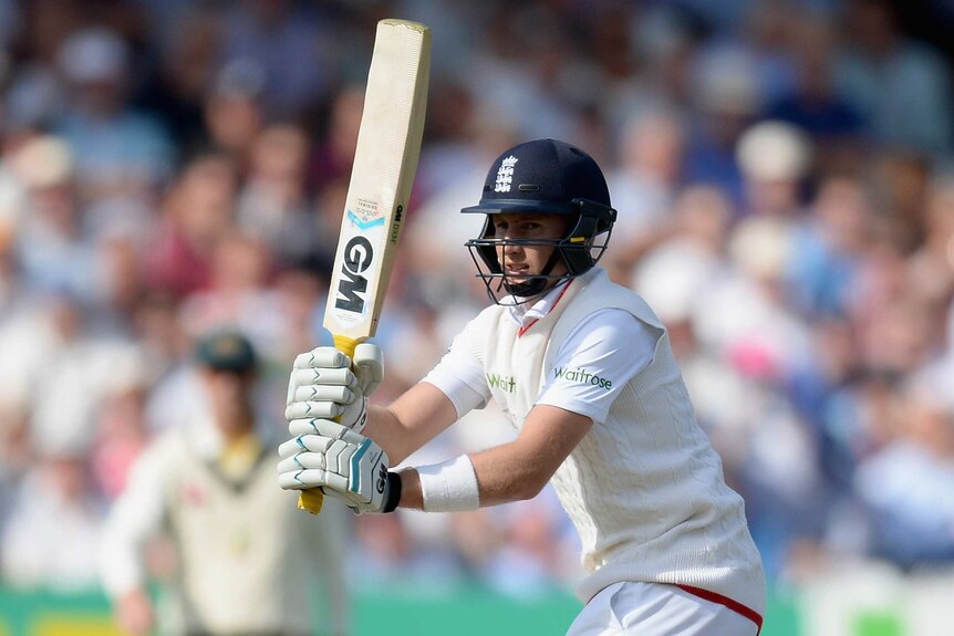 Stoic knock ... Joe Root looks for runs on his way to his century