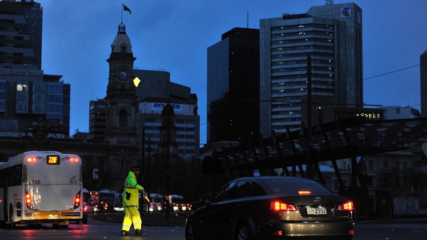 Police direct traffic around the Adelaide CBD