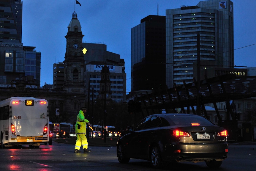 Police direct traffic around the Adelaide CBD