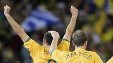 Josip Skoko celebrates after scoring for the Socceroos.