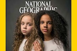 Front cover of the race issue of the national geographic magazine featuring twin sisters with different skin tones