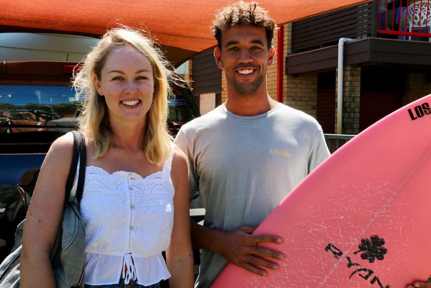 Rhiannon Carlan and Juca Carlan on the Gold Coast on April 9, 2018 ahead of heading to Lennox Head for a holiday.