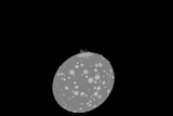 An animated gif showing an animation of impact on a small asteroid, leaving it slighly deformed
