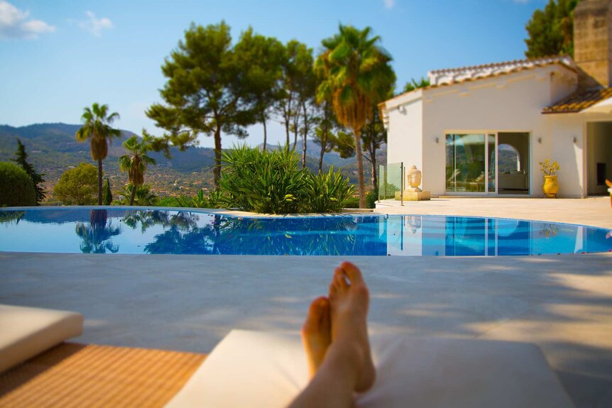 Relaxing by the pool.