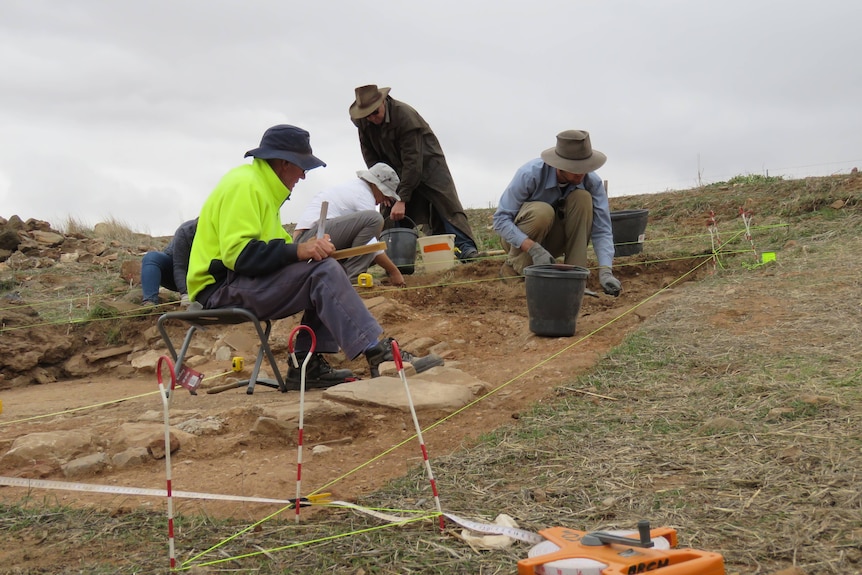 An archaeological dig at the site of the remains of a traditional Irish clachan.