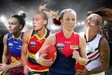 A composite picture of Emily Bates, Erin Phillips, Daisy Pearce and Gemma Houghton. 