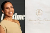 A composite of Meghan, Duchess of Sussex and the words American Riviera Orchard. 