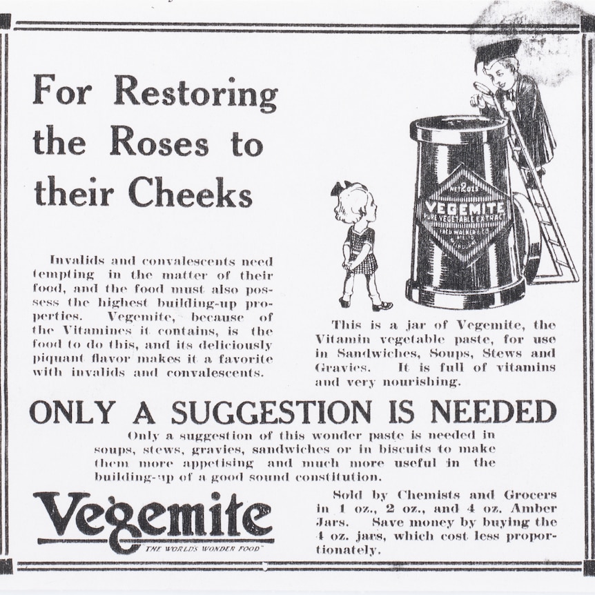 A black and white advert for Vegemite