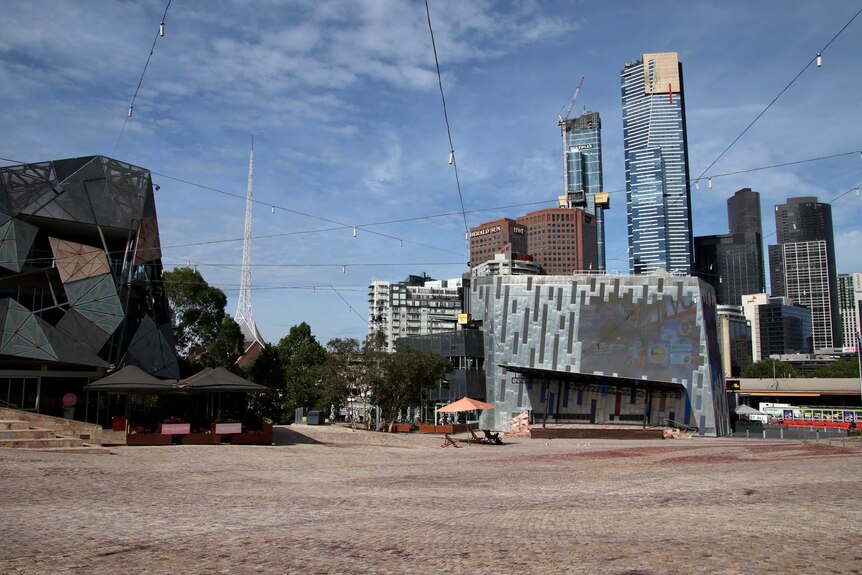 An empty Federation Square.