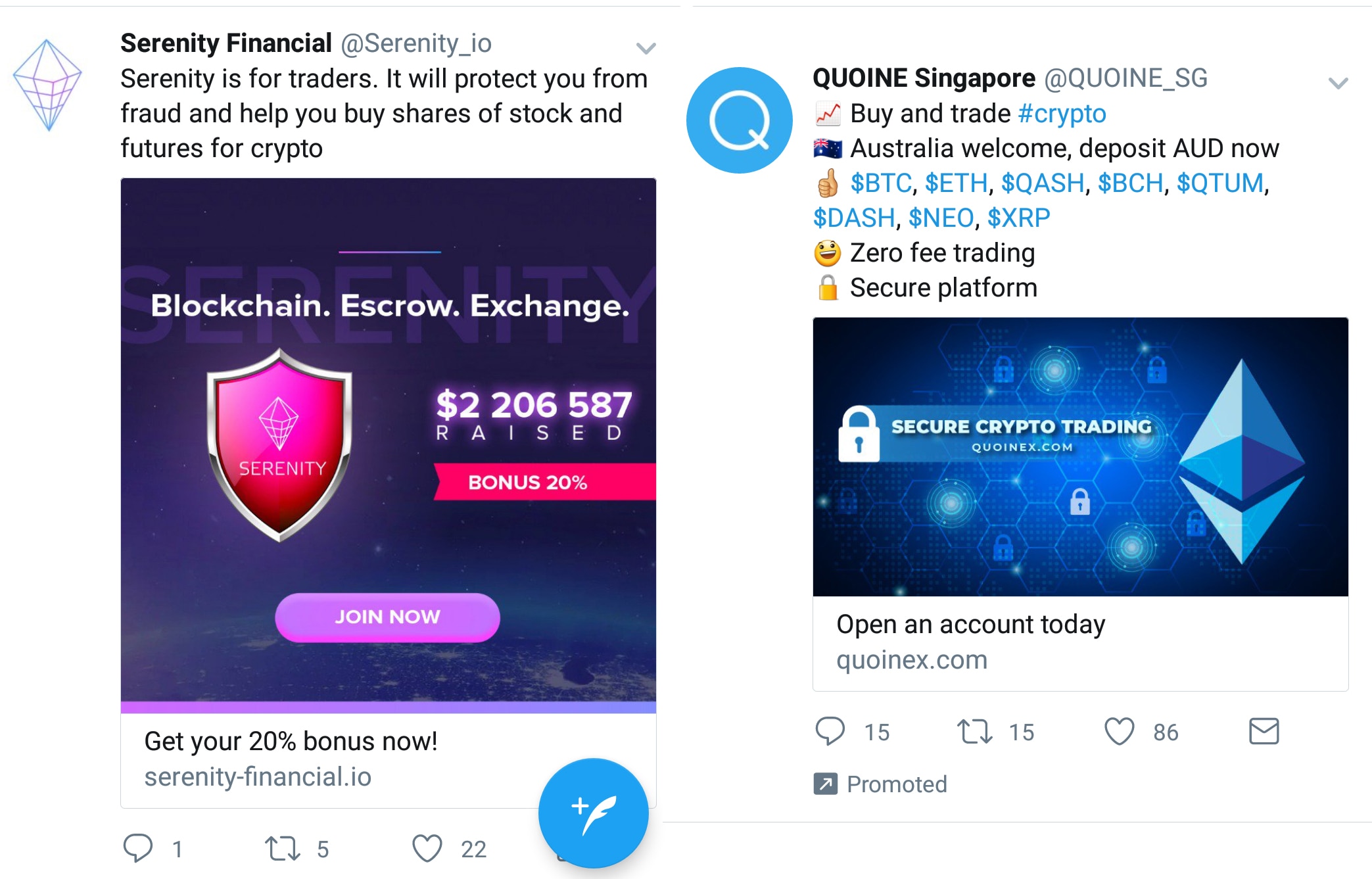 Two twitter ads.