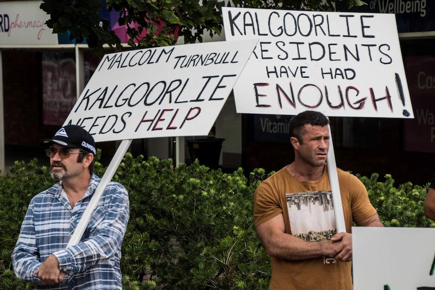 Members of a counter-rally taking place at the same time as the March for Elijah in central Kalgoorlie.