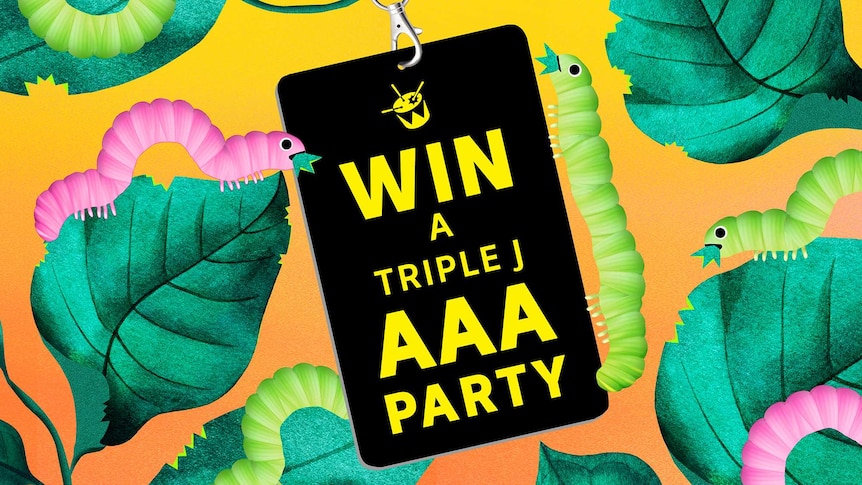 Hottest 100 artwork with a lanyard that reads 'Win a triple j AAA part'