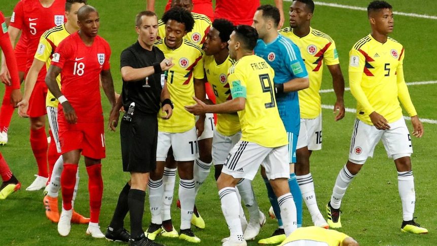 In Colombia's ill-tempered World Cup knock-out defeat to England their players were seen constantly crowding around the referee.