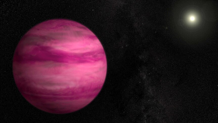 The newly-discovered exoplanet GJ 504b, 57 light years from Earth and glowing a dark magenta.