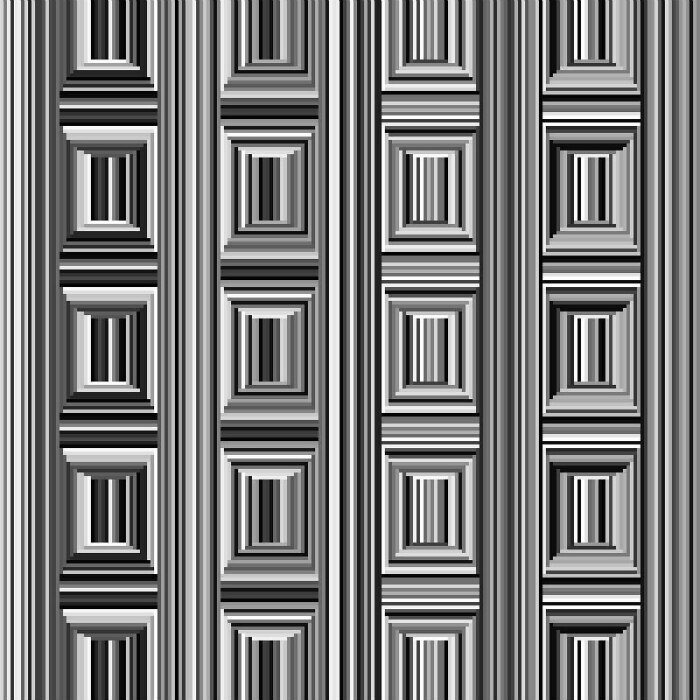 The Coffer Illusion may appear as a series of sunken rectangular door panels or 16 circles.
