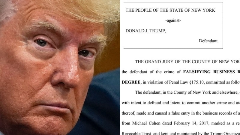 A composite image of Donald Trump and a document
