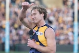 Matt Priddis of the West Coast Eagles gives thumbs to the crowd while standing on Subiaco Oval