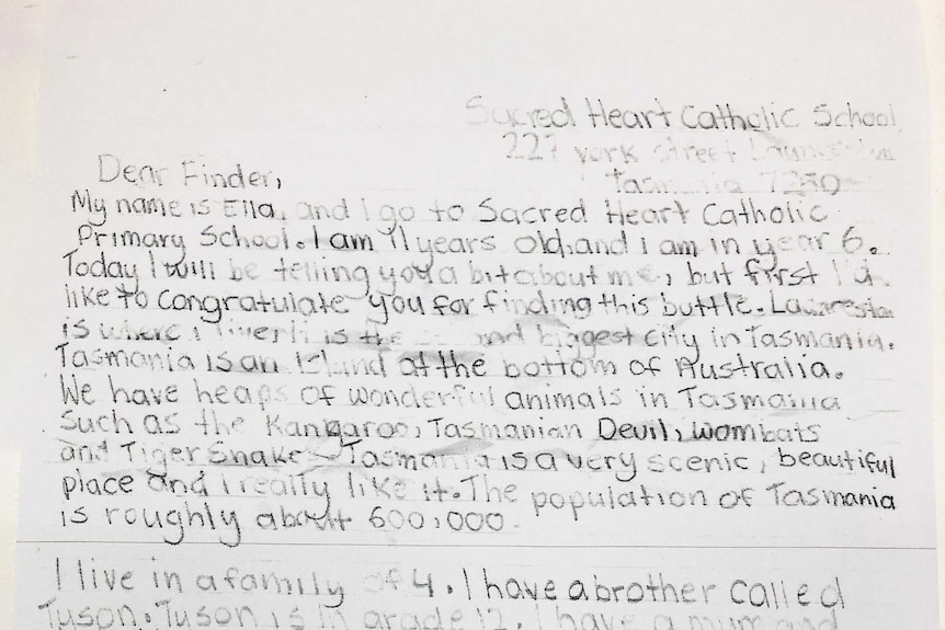 A scanned copy of the letter written by Ella, who writes about her life and family.