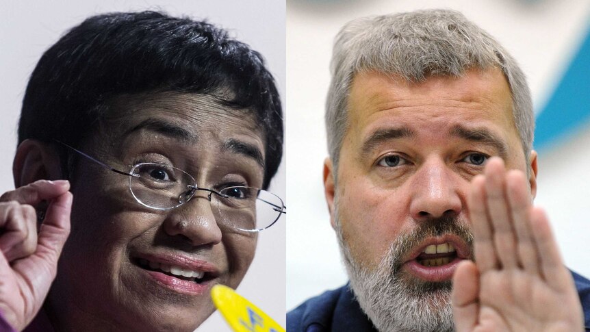 Journalists Maria Ressa (left) and Dmitry Muratov (right) were joint winners of the 2021 Nobel Peace Prize.