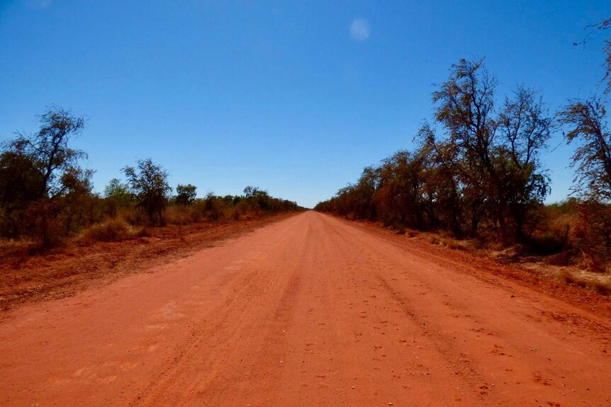 Red gravel road heading into distance