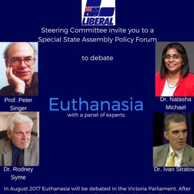 A Liberal party flyer promoting the euthanasia debate to be held in Victoria in August.