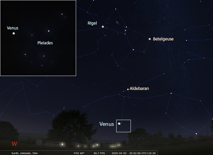 Illustration showing position of Venus and the Pleiades