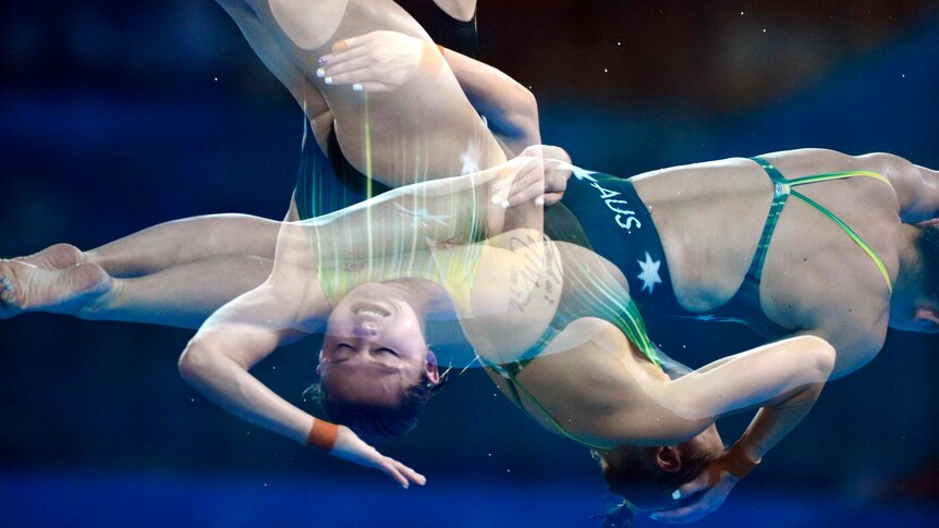 Melissa Wu performs a dive during the women's 10m platform preliminary round.