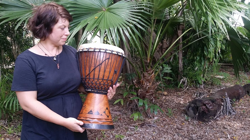 Sarah Bussell and her African djembe