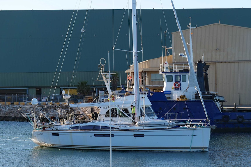 picture of yacht coming into port.