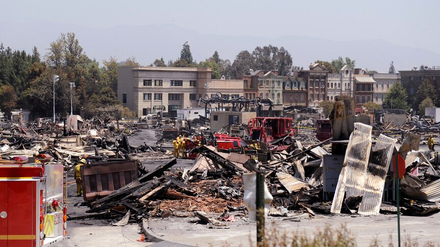 Destroyed structures following the Universal Studios fire