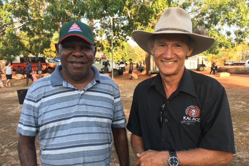 Wayne Barker is pictured at an event in the Kimberley with Frank Davey.